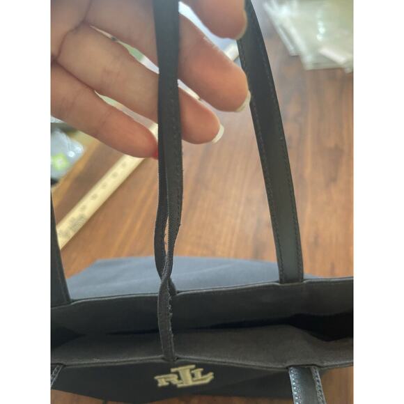Lauren Ralph Lauren Black Tote Handbag Black Gold Embroidered Logo Lg Designer - Picture 9 of 11